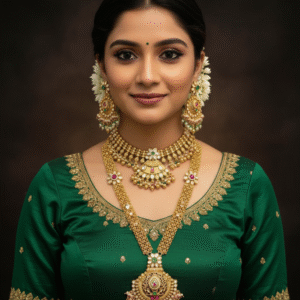 Gold Plated Choker Necklace, Long Haram with Statement Pendant and Matching Earrings for Women