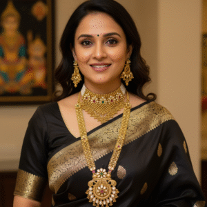 Grand Rajwadi Gold Plated Combo Necklace Set with Pearl Drop Choker and Long Bridal Haram