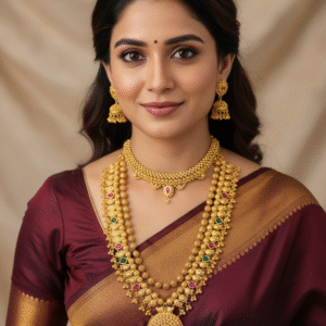 Maharashtrian Kolhapuri Saaj, Thushi Choker, Long Ball Mala Necklace & Earrings for Women