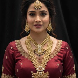 Traditional Gold Plated Semi-Bridal Necklace Set with Maang Tikka & Earrings