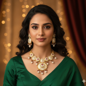 Exquisite Gold-Plated Kundan & Pearl Collar Necklace Set with Ruby Accents