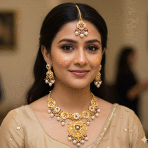 Regal Ruby and Pearl Collar Necklace Set with Matching Headpiece