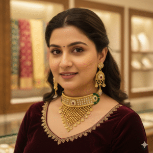 Kundan & Gold Beaded Choker Set with Emerald Drops