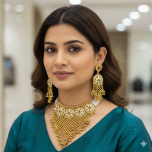 Luxurious Antique Finish Gold Choker Set with Polki/Kundan Stones & Guttapusalu Design