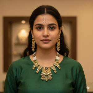 Traditional Gold Antique Finish Choker Set with Multi-Color Kemp Stones, Pearls & Kundan Work