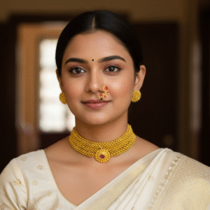 Traditional Maharashtrian Thushi Choker Set with Matching Gold Studs & Nath