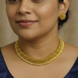 Elegant Maharashtrian Thushi Choker Necklace Set in Gold Finish and Pearl Accents with Matching Stud Earrings