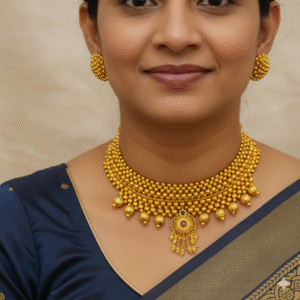 Traditional Maharashtrian Thushi Choker Necklace Set with Kundan/Temple Pendant and Matching Stud Earrings