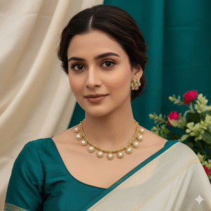 Kemp Stone Design Ethnic Choker Necklace Set for Saree & Festive Wear