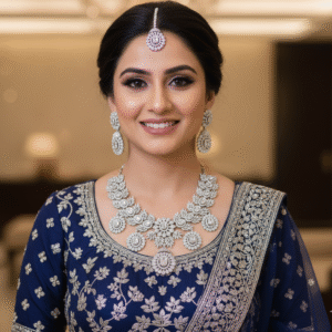 Luxury Diamond Look CZ Choker, Earrings, and Maang Tikka Set | Contemporary Wedding and Party Wear Jewelry