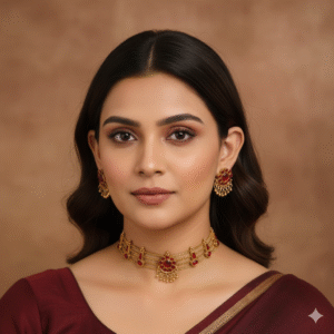 Kempu Stone Ethnic Choker with Matching Earrings for Weddings & Festive Wear