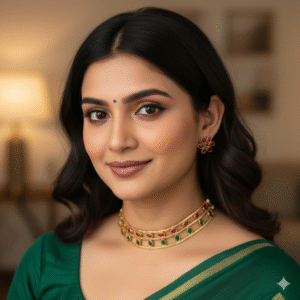 Traditional Indian 3-Layer Choker Necklace Set with Matching Floral Stud Earrings