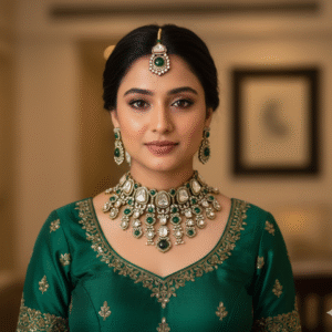 Designer Polki Kundan Choker Necklace Set with Maang Tikka & Earrings | Bridal Wedding Jewelry in Multiple Colors