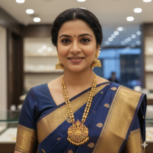 Grand Temple Jewelry Long Haram Necklace Set with Oversized Lakshmi Pendant, Multi-Color Kemp Stones & Jhumka Earrings