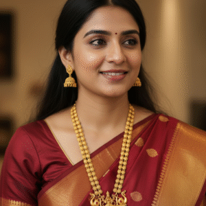 Traditional South Indian Temple Jewelry Long Haram Set for Women