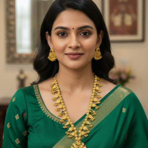 Traditional Kolhapuri Saaj Long Necklace Set - Gold Plated with Ruby & Emerald Stones