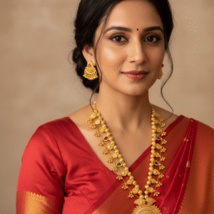 Regal Maharashtrian Kolhapuri Saaj Necklace Set with Temple Stud Earrings