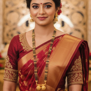 Heavy Look 30 Inch Gold Plated Mangalsutra for Bride | Multi-Layer Black Beads Nallapusalu with Traditional Tanmaniya Pendant