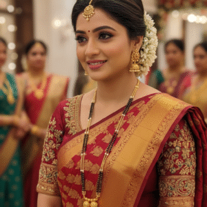 Traditional 36 Inch Gold Plated Mangalsutra for Bride | Twin Vati Katori Pendant Long Black Beads Necklace (Nallapusalu)