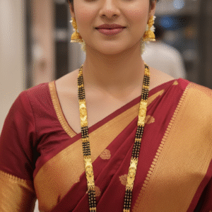 Ornate 30 Inch Gold Plated Mangalsutra with Side Pendants | Traditional Black Beads Nallapusalu Twin Vati Design for Festive Wear