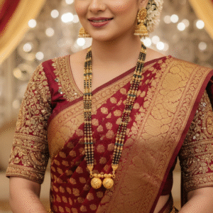 Auspicious 30 Inch Gold Plated Mangalsutra for Bride | Traditional Twin Vati Katori Pendants Black Beads Nallapusalu Necklace