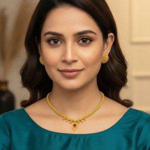 Traditional Maharashtrian Thushi Choker Necklace with Ruby Pendant and Matching Stud Earrings Set for Women