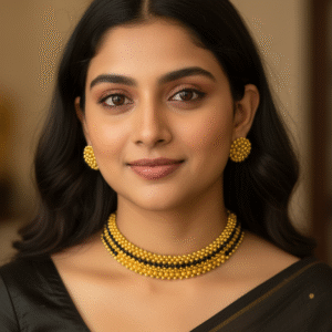 Traditional Maharashtrian Golden & Black Beads Thushi Necklace