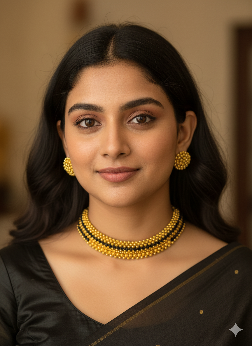 Traditional Maharashtrian Golden & Black Beads Thushi Necklace