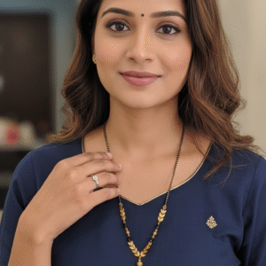 Modern 18 Inch Short Mangalsutra Necklace | Delicate Gold Plated Leaf Motif Pendant | Single Strand Black Beads Daily Wear