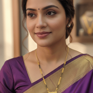 Short 18 Inch Mangalsutra with Designer Gold Plated Pendant | Single Strand Black Beads Daily Wear Nallapusalu Necklace