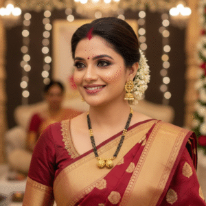 Classic 18 Inch Short Mangalsutra Necklace | Gold Plated Twin Vati Katori Pendants Black Beads for Daily/Festive Wear