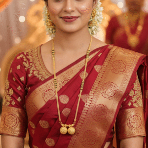 Gold Plated 22 inch Mangalsutra for Women, Maharashtrian Vati Pendant Necklace, Traditional Indian Wedding Jewelry