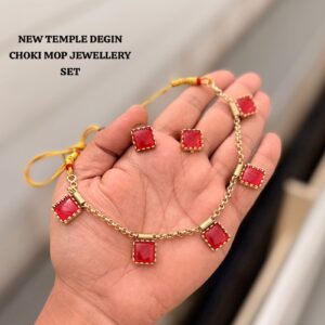 Traditional Gold-Plated Choki MOP Temple Jewelry Choker Set for Women | Minimalist Square Stone Necklace with Matching Stud Earrings
