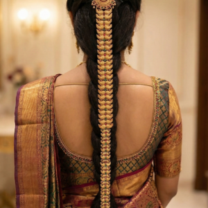 Traditional Gold Plated 24-Inch Long Kemp Stone Jada / Choti Hair Extension for Bridal & Classical Dance (Bharatanatyam/Kuchipudi) – Ruby & Emerald