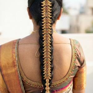 Traditional Gold Plated Long Choti Hair Accessory for Women | 24-Inch Temple Jewellery Jadai Billai with Kemp Stones for Bridal & Classical Dance