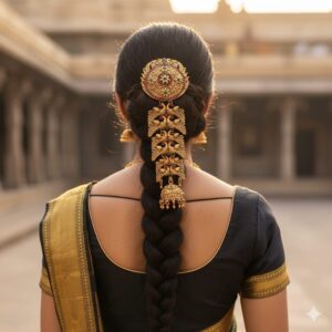 South Indian Antique Gold Plated Amboda Hair Pin | Traditional Peacock Design Temple Jewellery Jada Billai for Women & Brides | Budget Friendly Hair Accessory