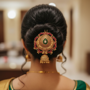Traditional Gold Plated Amboda Hair Pin | Kemp Stone Jhumka Juda Accessory