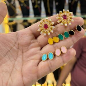 Changeable Kundan Stud Earrings for Women - Multi-Color Interchangeable Stone Floral Drops - Ethnic Indian Traditional Jewelry Set (6 Pairs in 1)
