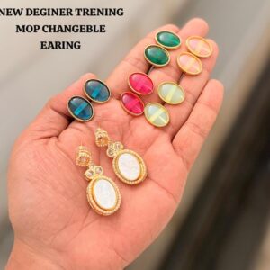 Premium Mother of Pearl (MOP) Changeable Stud Earrings with 6 Multi-Color Oval Stones - Gold-Plated Designer Jewelry Set for Women