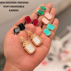 Zaveri Style Interchangeable Kundan Drop Earrings with 6 Multi-Color Mother of Pearl (MOP) Stone Inserts - Ethnic Gold-Plated Studs for Women & Girls