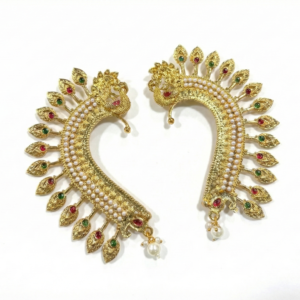 Traditional Temple Jewellery Pearl & Stone Studded Kaan Phool Earrings | Ethnic Party Wear & Wedding Accessories