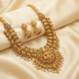 Long Haram Necklace Set with Matching Jhumka Earrings for Women & Girls | Ethnic Bridal Jewellery