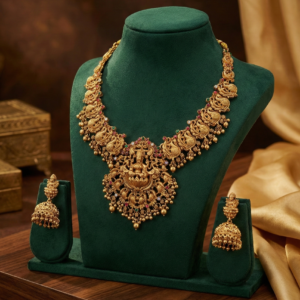 Antique Short Necklace with Peacock Motifs and Matching Jhumka Earrings – Ethnic Bridal & Festive Wear
