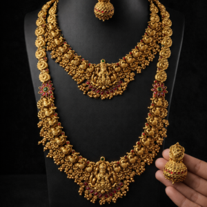 Antique Gold Plated Temple Jewelry Combo Set with Lakshmi Pendant