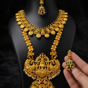 Goddess Lakshmi Short Haram & Coin Necklace Temple Jewellery Set