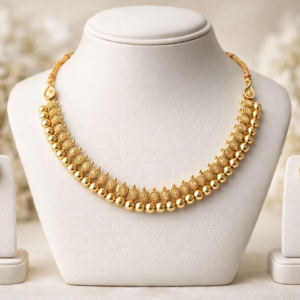 Temple Style Matte Gold Finish Necklace Set With Studs for Women