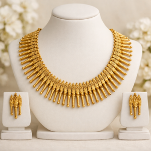 South Indian Matte Finish Gold Plated Traditional Necklace Set for Women | Temple Style Bridal Jewellery Set with Matching Earrings