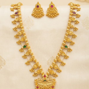 Traditional Maharashtrian Kolhapuri Saaj Necklace Set with Matching Earrings – Gold Plated Temple Jewelry for Weddings, Festivals, and Ethnic Occasions