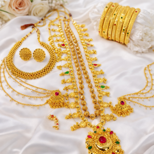 Traditional Maharashtrian Gold Plated Bridal Jewellery Set for Women – Long Saaj Necklace, Ball Mala, Thushi Choker, Bangles, Nath, Ear Chain & 2 Pair Tops | Marathi Bridal Jewellery Set for Wedding & Festive Wear