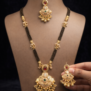 Traditional Rajwadi Gold Plated Mangalsutra Set with Earrings – Ethnic Kundan & Stone Embellished Bridal Jewelry for Women